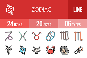 24 Zodiac Filled Line Icons, an Outline Icon by IconBunny