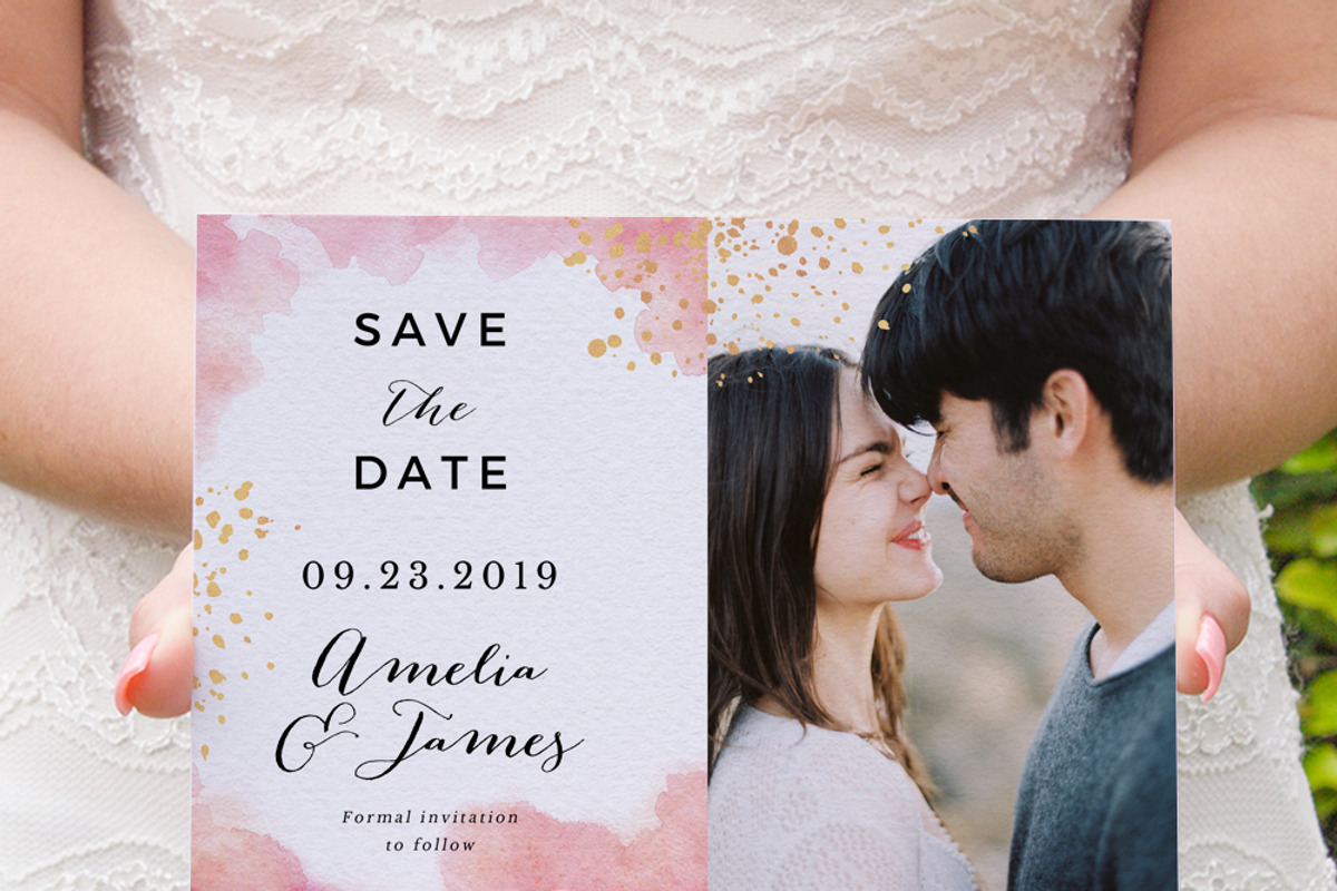 Peach Watercolor Gold Splashes, an Invitation Template by Inkpower (Photo 5 of 7)