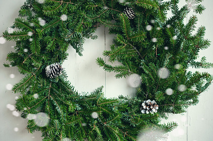 Christmas fir wreath containing rustic, tree, and decoration