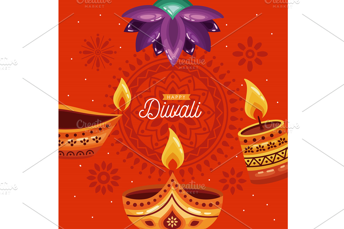 happy diwali lettering card, an Illustration by studiogstock