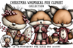 Christmas Whimsical Fox Clipart, an Illustration by OK Design