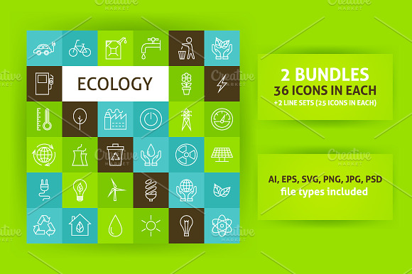 Ecology Line Art Vector Icons Set
