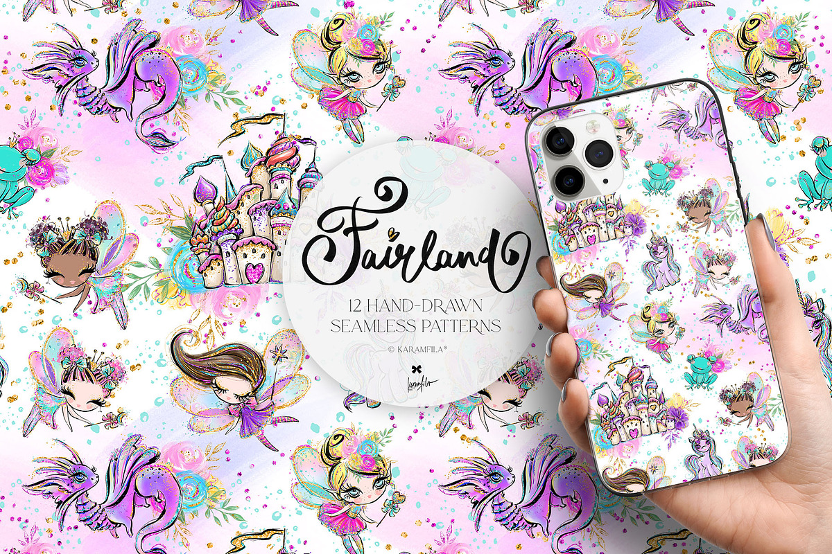 Fairy Castle Dragon Unicorn Patterns, a Pattern Graphic by KaramfilaS (Photo 7 of 15)