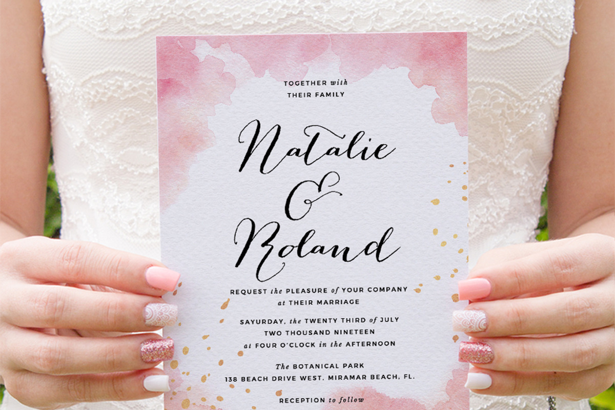 Peach Watercolor Gold Splashes, an Invitation Template by Inkpower (Photo 3 of 7)