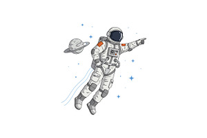 Astronaut in space pointing towards, an Illustration by designvectx