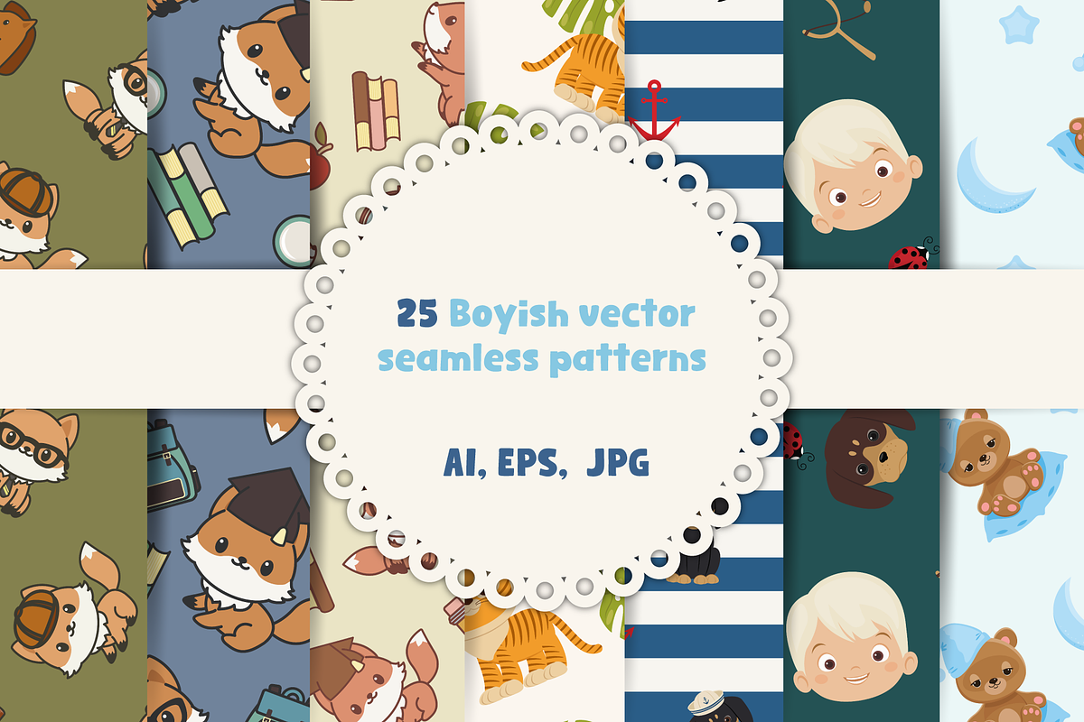 Boyish Vector Seamless Patterns, a Pattern Graphic by Digitaliya (Photo 1 of 10)