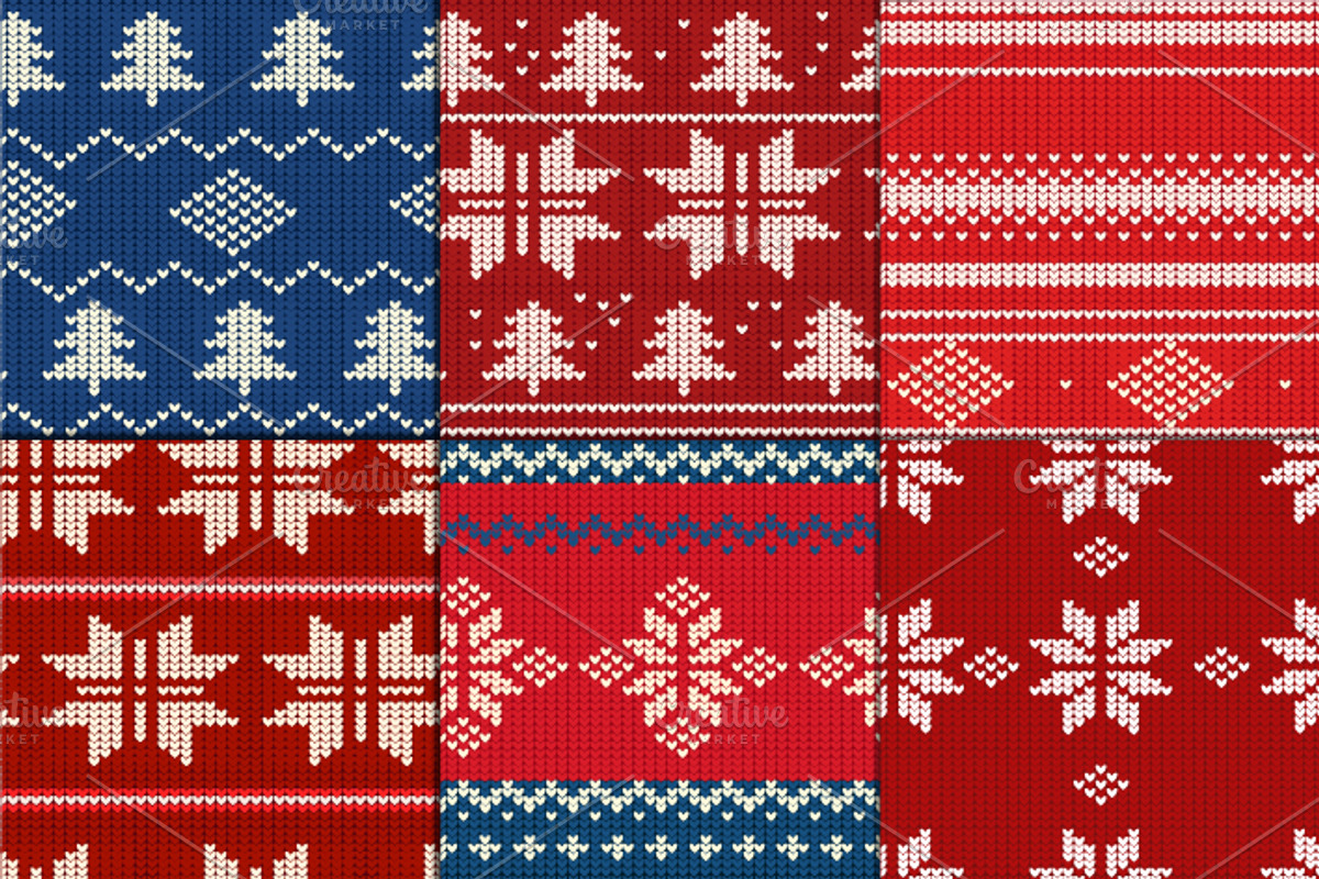 Set of six knitted seamless patterns