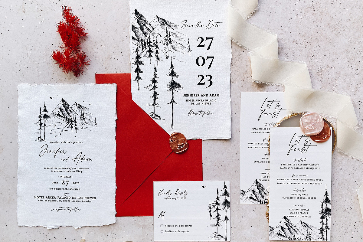 Mountain Forest Wedding Suite, an Invitation Template by BlueRobinDesignShop (Photo 2 of 16)