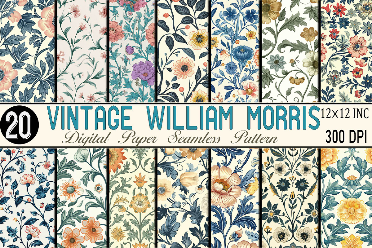 Vintage William Morris Style Floral, a Pattern Graphic by SVGArt (Photo 1 of 9)