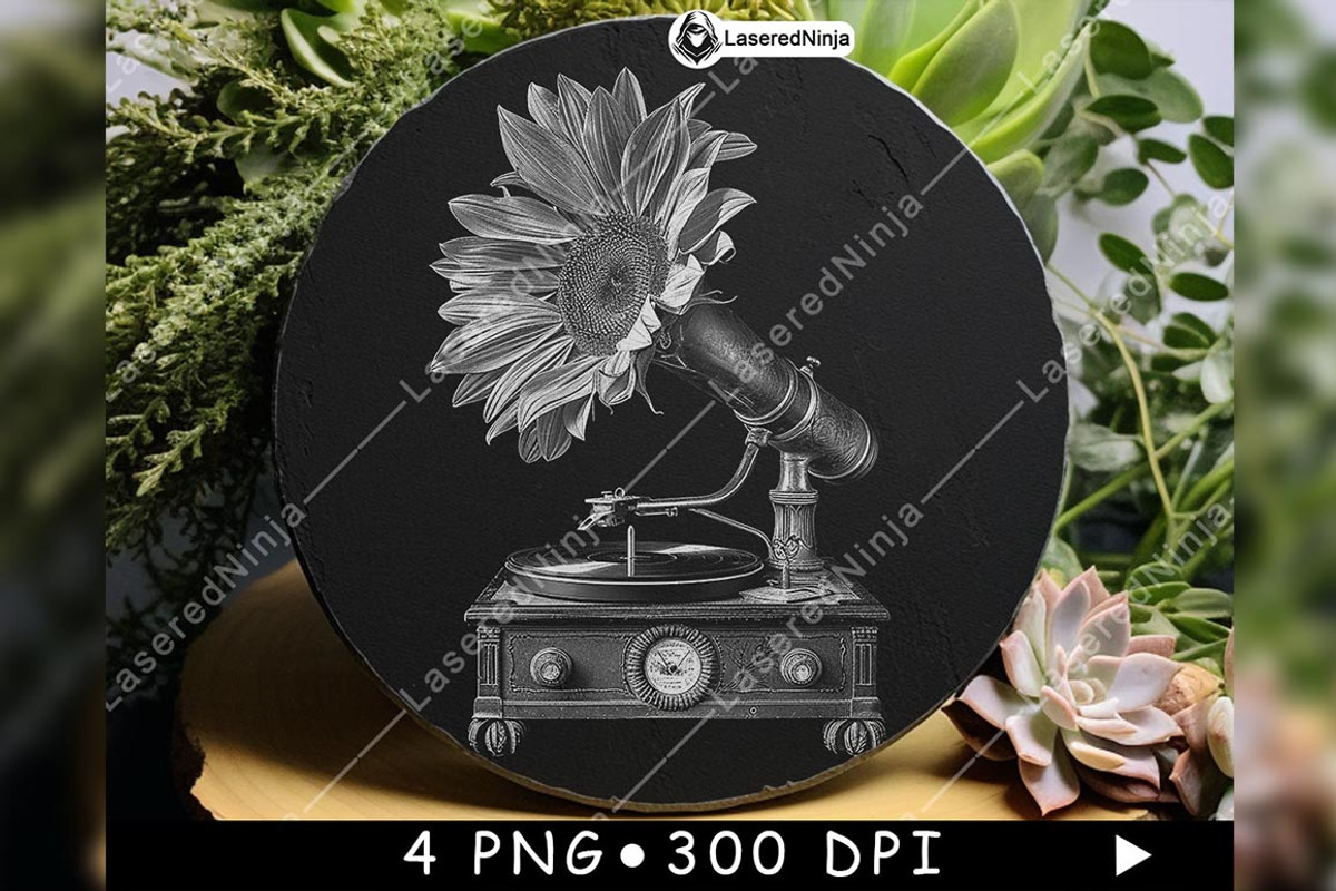 Vintage Gramophone Sunflower Retro, a Background Graphic by LaseredNinja (Photo 5 of 7)