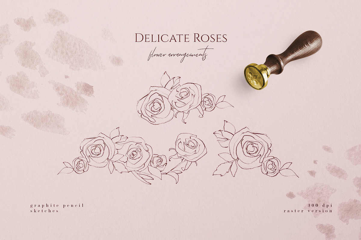 Delicate Roses - Hand Drawn Clipart, a Texture Illustration by Aquarellina (Photo 10 of 15)