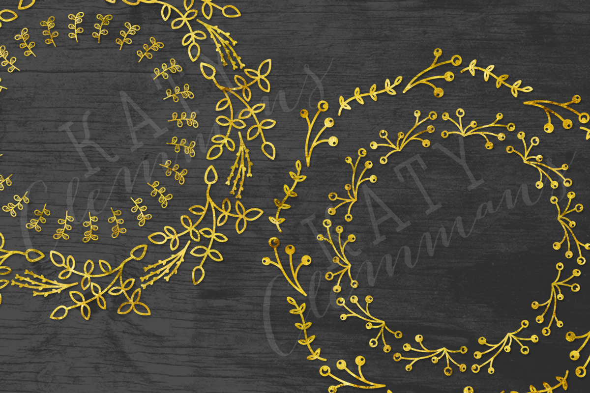 Gold Sprig Wreaths clip art pack, a Texture Illustration by Katy Clemmans (Photo 3 of 5)