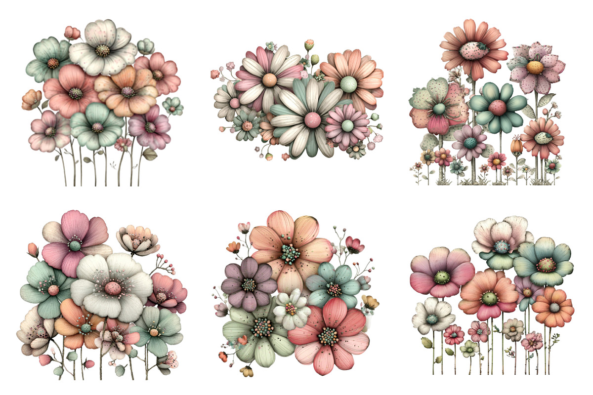 Whimsical spring flowers clipart, an Illustration by SinaCreation (Photo 4 of 11)