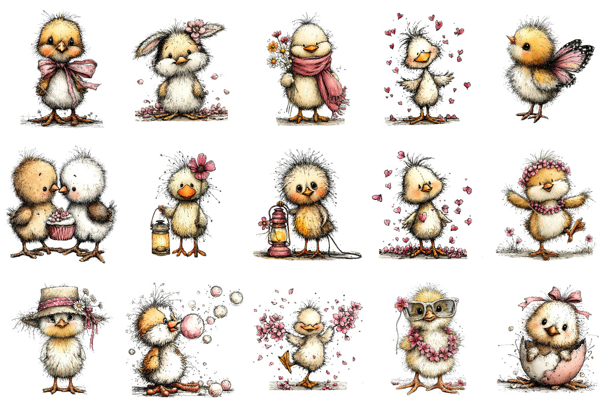 Whimsical Spring Chick Clipart, an Illustration by OK Design (Photo 3 of 6)