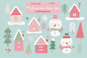 Whimsical Pink Forest set, an Illustration by Poppymoondesign