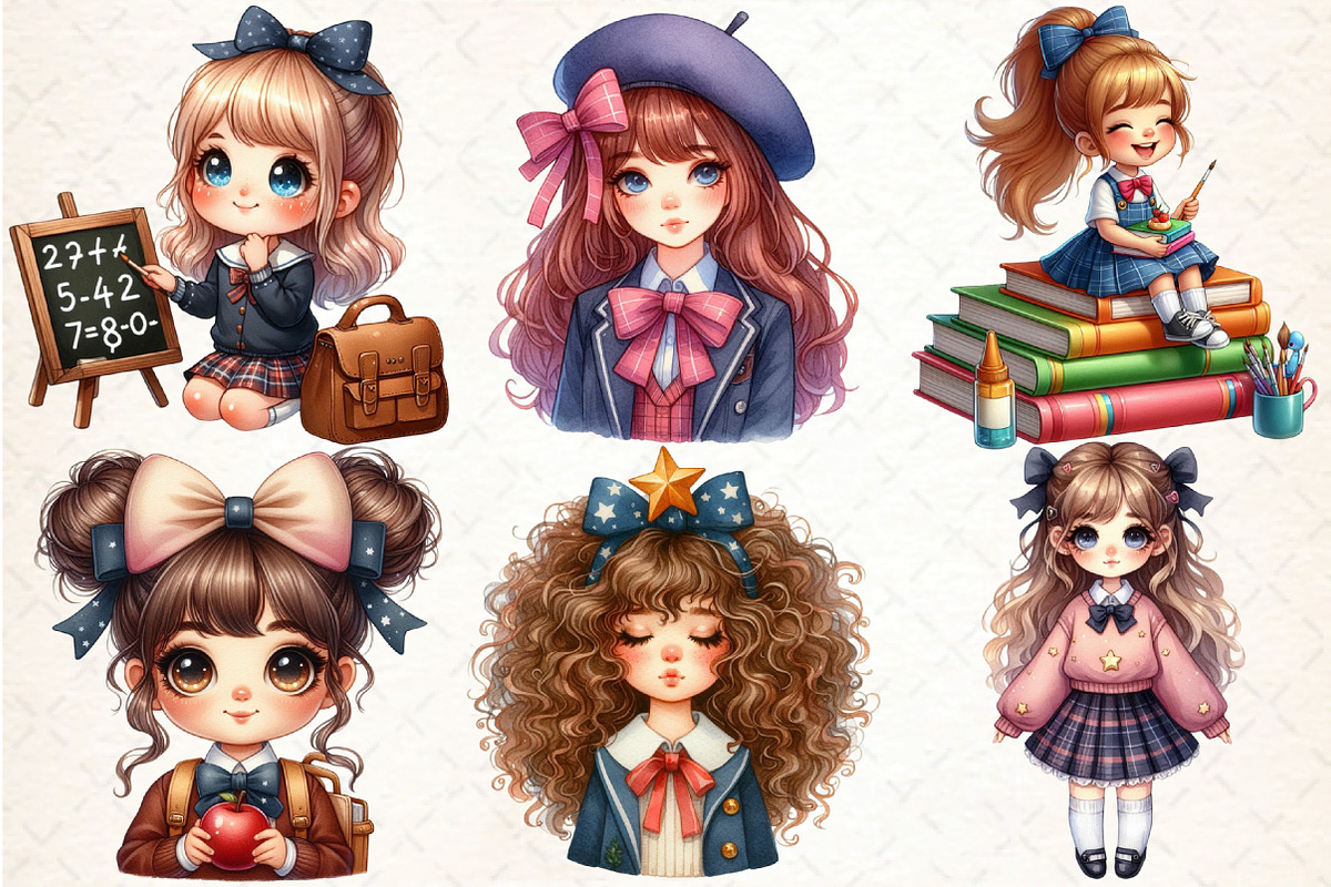 Whimsical School Girl Clipart PNG, an Illustration by DreamCafeArt (Photo 3 of 5)