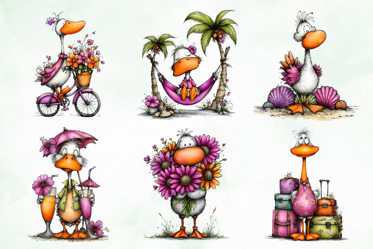 Whimsical Summer Goose Clipart, an Animal Illustration by Creative Art (Photo 5 of 8)