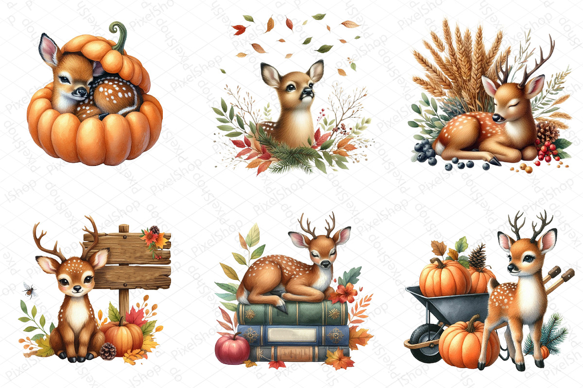 Watercolor Autumn Deer Clipart Bundl, an Illustration by DreamPrint404 (Photo 3 of 6)