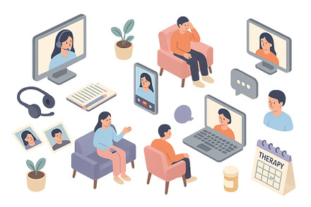 Online therapy sessions illustrate, an Object Illustration by ZinetroN
