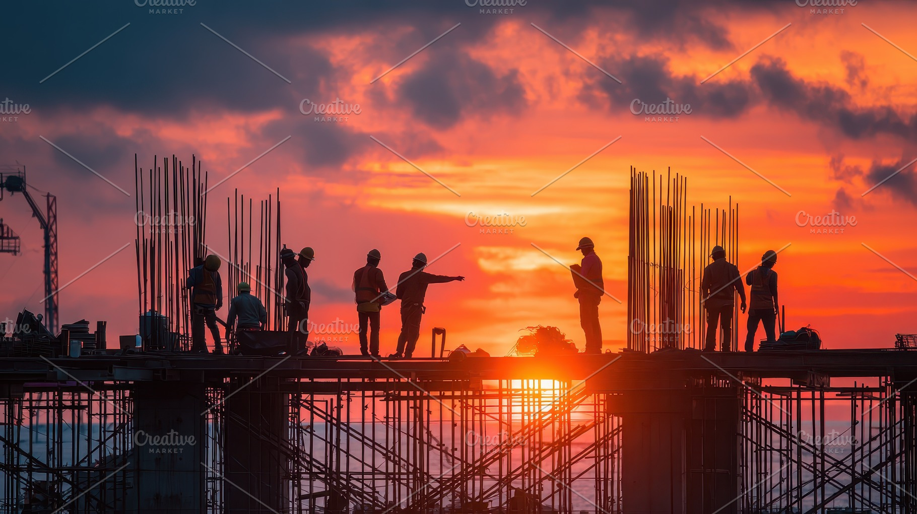 Construction Workers Silhouette Suns, a Photo by Pixeness Studio