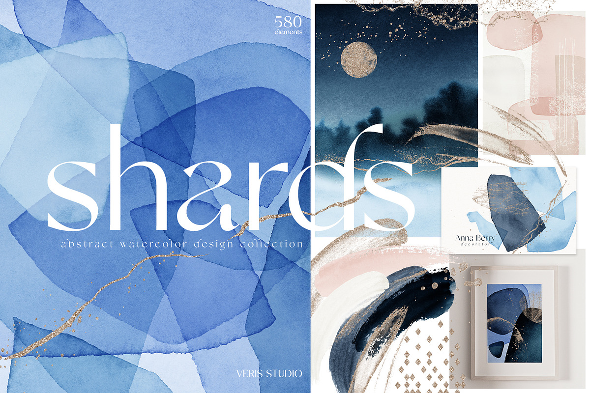 Abstract Navy Blue Watercolor Shapes, a Texture Graphic by Veris Studio (Photo 1 of 21)