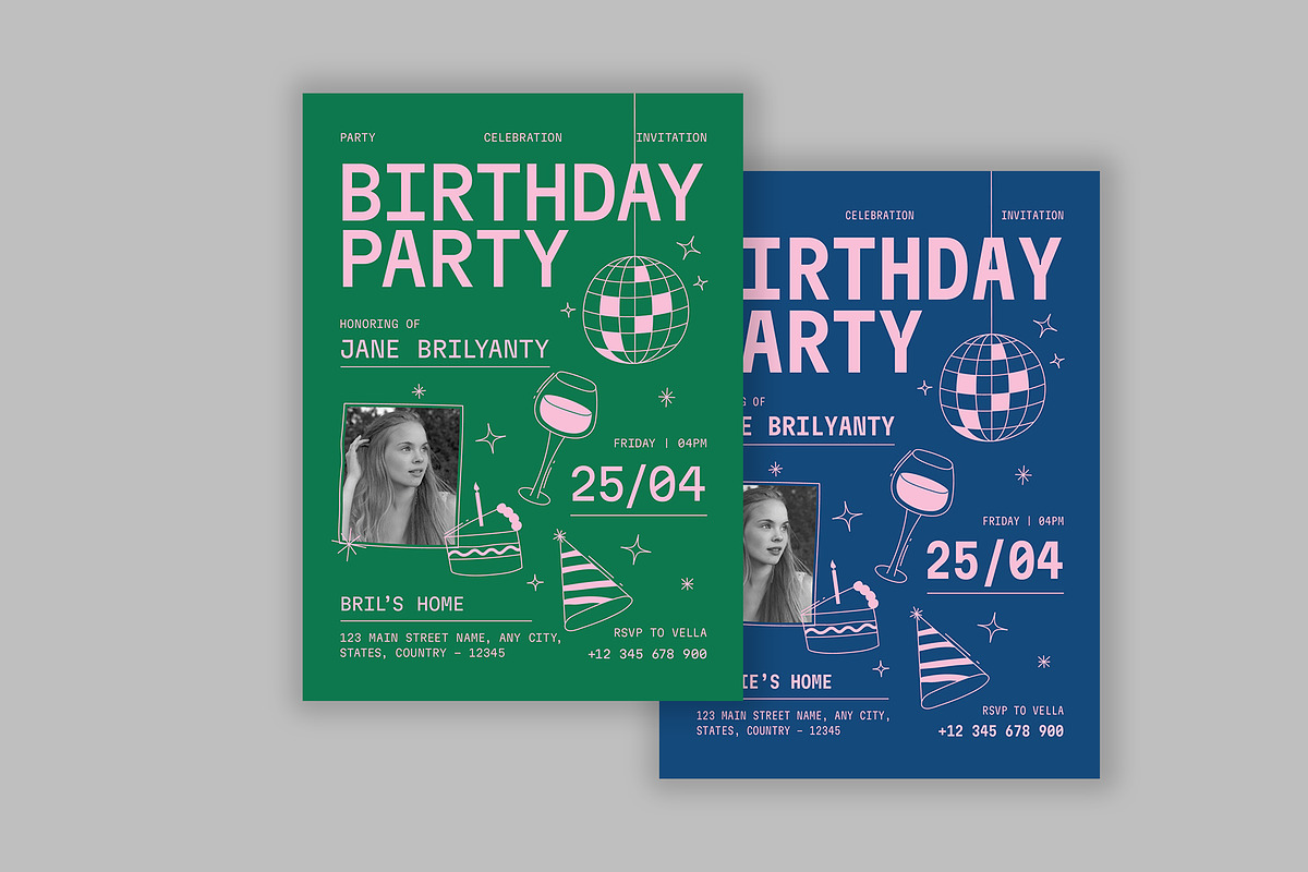 Green Blue Birthday Party Invitation, a Card Template by Neermana (Photo 4 of 4)