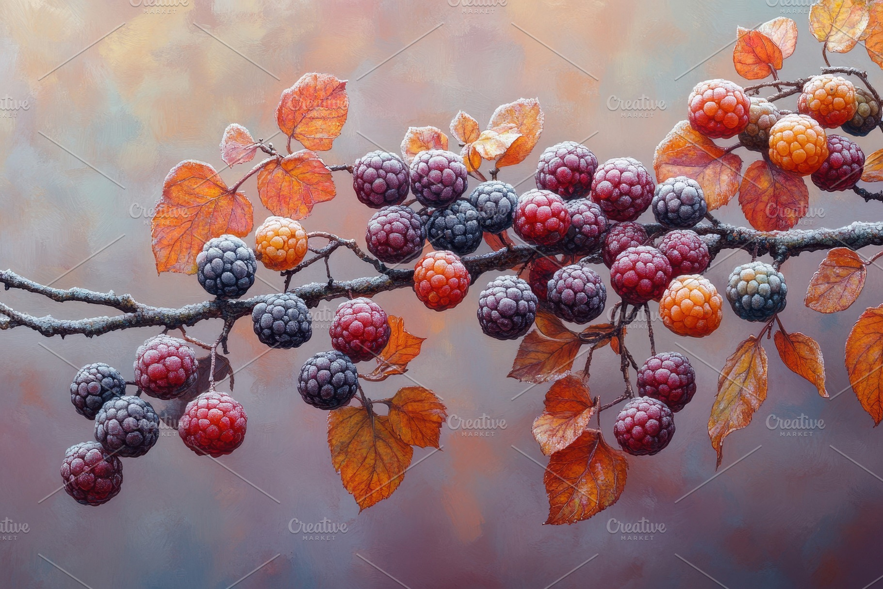 Vibrant branch of berries with autum, a Photo by Tanuart