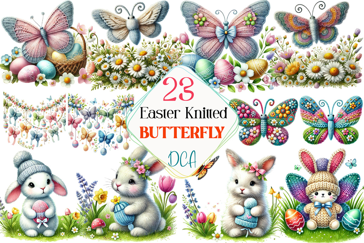 Easter Knitted Butterfly Clipart, an Illustration by DreamCafeArt (Photo 1 of 6)