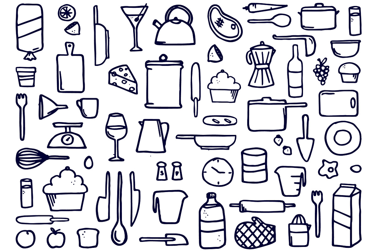 100+ Hand Drawn Kitchen Elements, an Object Graphic by Interior Mockup Co (Photo 3 of 4)