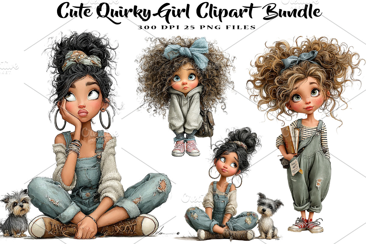 Cute Quirky Girl Clipart, a Seasonal Illustration by CreationArt (Photo 1 of 5)