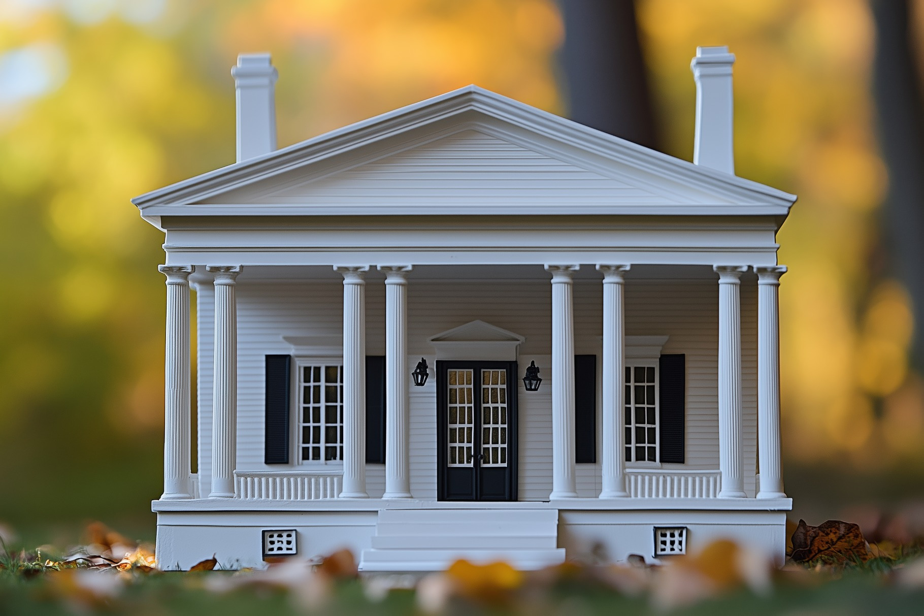 A Greek Revival house style detailed model of a classic white house ...