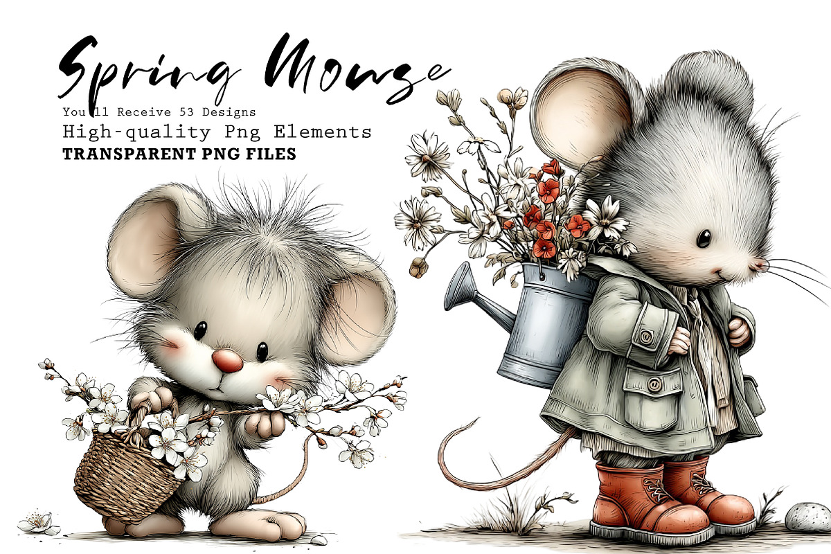 Funny Spring Mouse Clipart, a Seasonal Illustration by CreationArt (Photo 1 of 7)