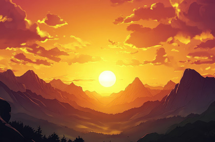 Majestic sunset over mountains with, a Photo by Iftikhar Alam