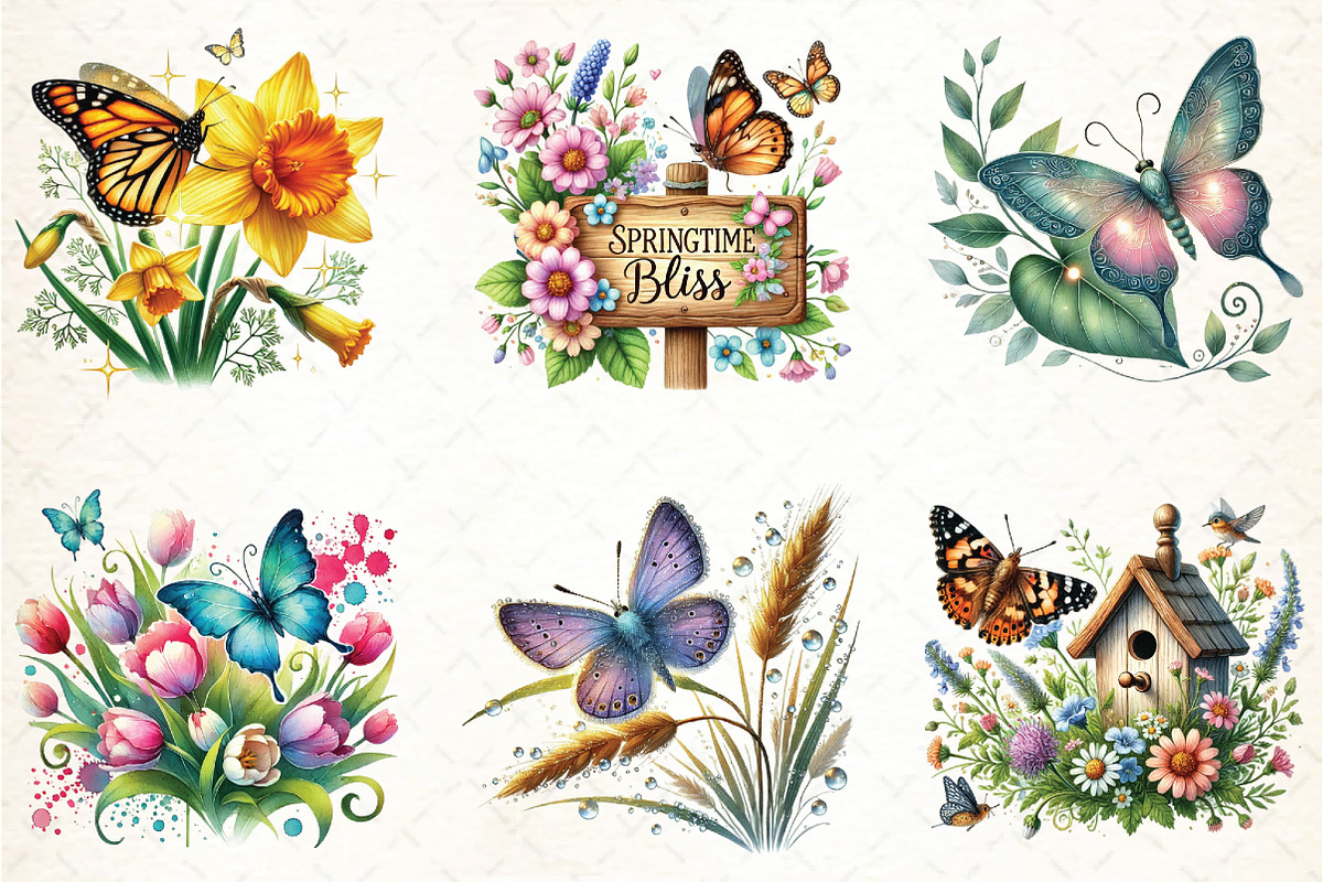 Spring Butterfly Sublimation Clipart, an Illustration by DreamCafeArt (Photo 2 of 5)