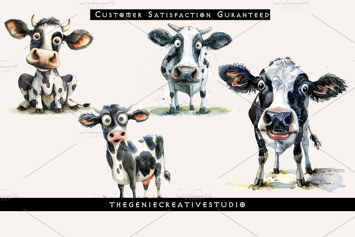 Cartoon Cow PNG Clipart Set, an Animal Illustration by Geniecreativestudio (Photo 4 of 9)
