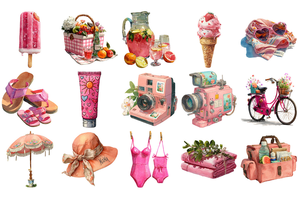 Pink Summer Family Watercolor PNG, an Illustration by Craft Nest (Photo 2 of 4)