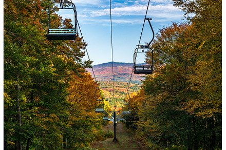Ski lift chairs up Mount Mansfield, a Nature Photo by Backyard Stock