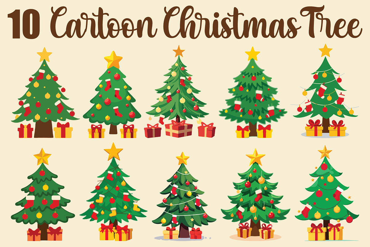 Cute Cartoon Xmas Trees, an Illustration by balal (Photo 1 of 11)