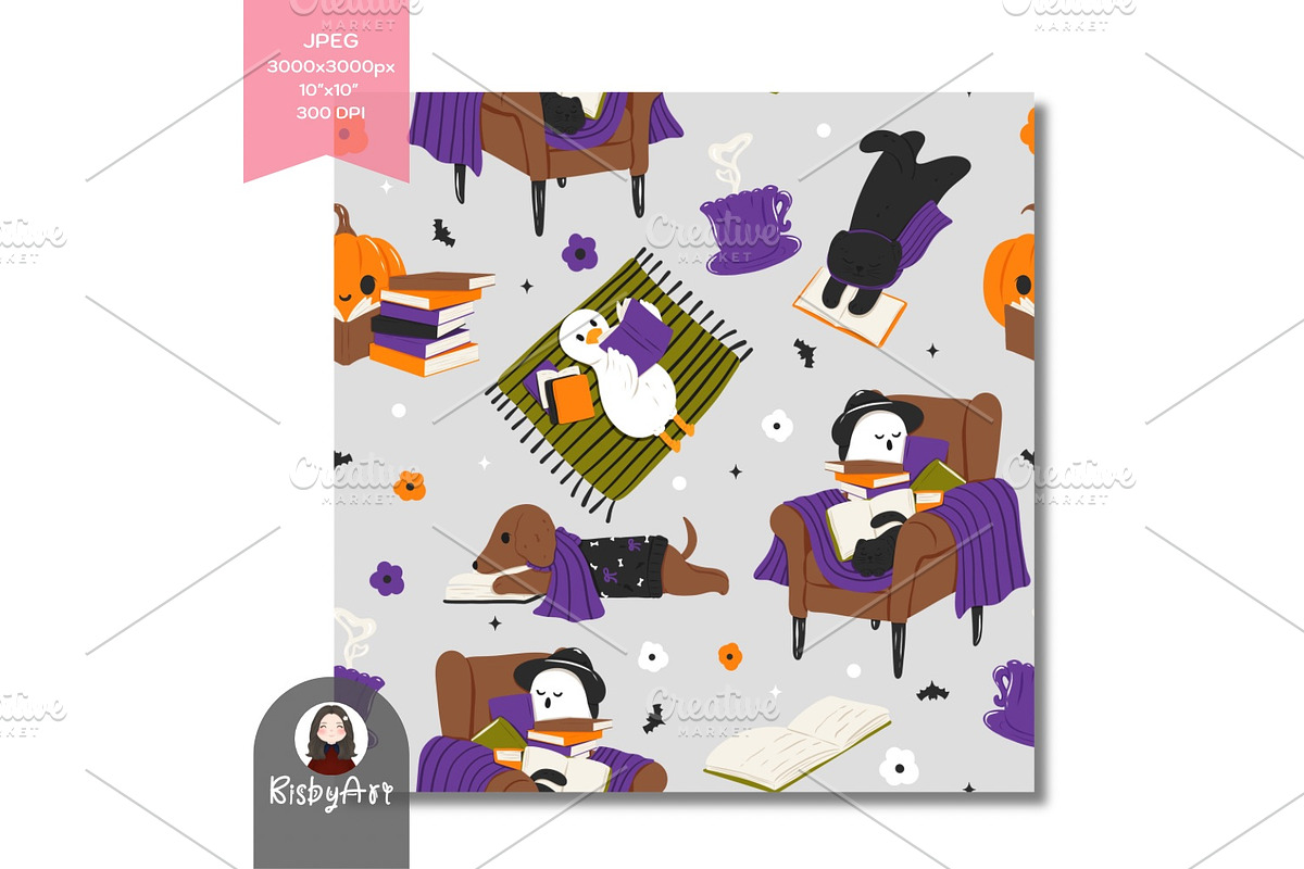 Halloween Book Lover Pattern, a Pattern Graphic by KisbyArt (Photo 3 of 3)