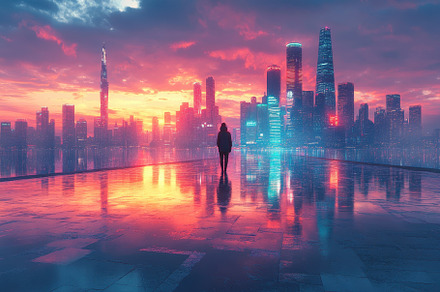 Dramatic sunset creates vibrant skyl, a Photo by Tanuart