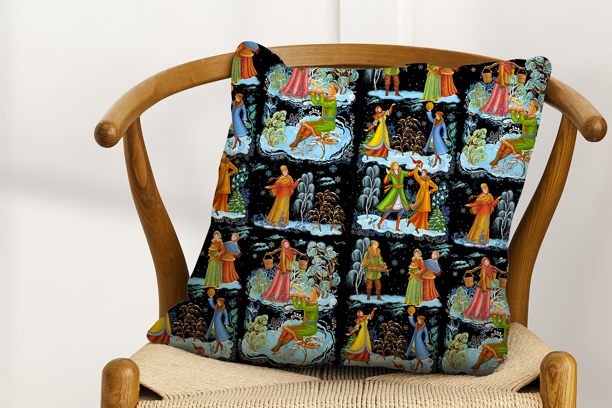 Palekh folk winter seamless pattern, a Pattern Graphic by Alena Lazareva (Photo 5 of 9)