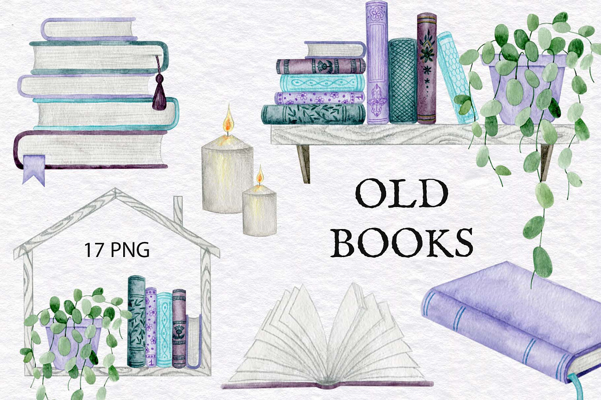 Old books watercolor clipart, an Object Illustration by KathrineWatercolor (Photo 1 of 2)