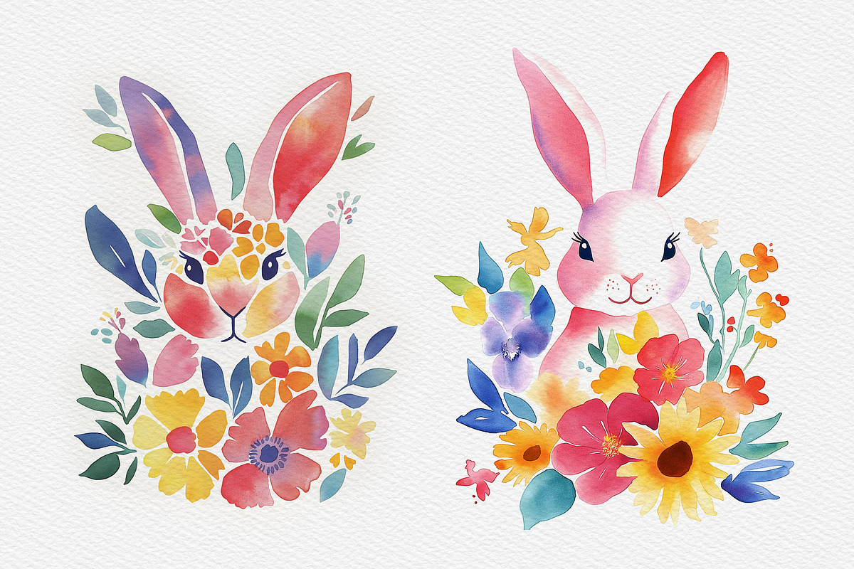 10 Floral Easter Bunny Silhouettes, a Seasonal Illustration by DesignRocket (Photo 3 of 7)