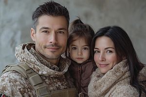Portrait of military soldier in uniform with his wife and daughter, a Person Photo by AlyaAnd