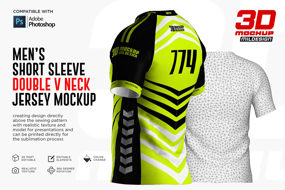 3D Double V-Neck Raglan Jersey SS, a Shirt Mockup by Mildstudio (Photo 7 of 10)