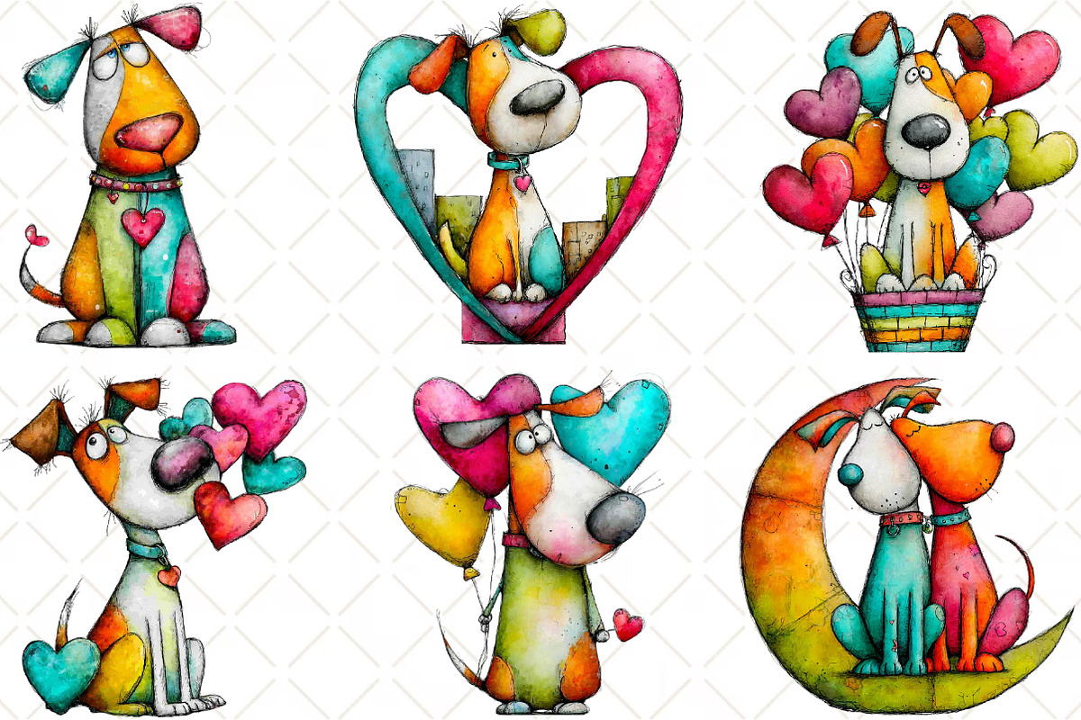 Quirky Valentine Dogs Clipart, an Animal Illustration by Black Bird Studio (Photo 5 of 6)