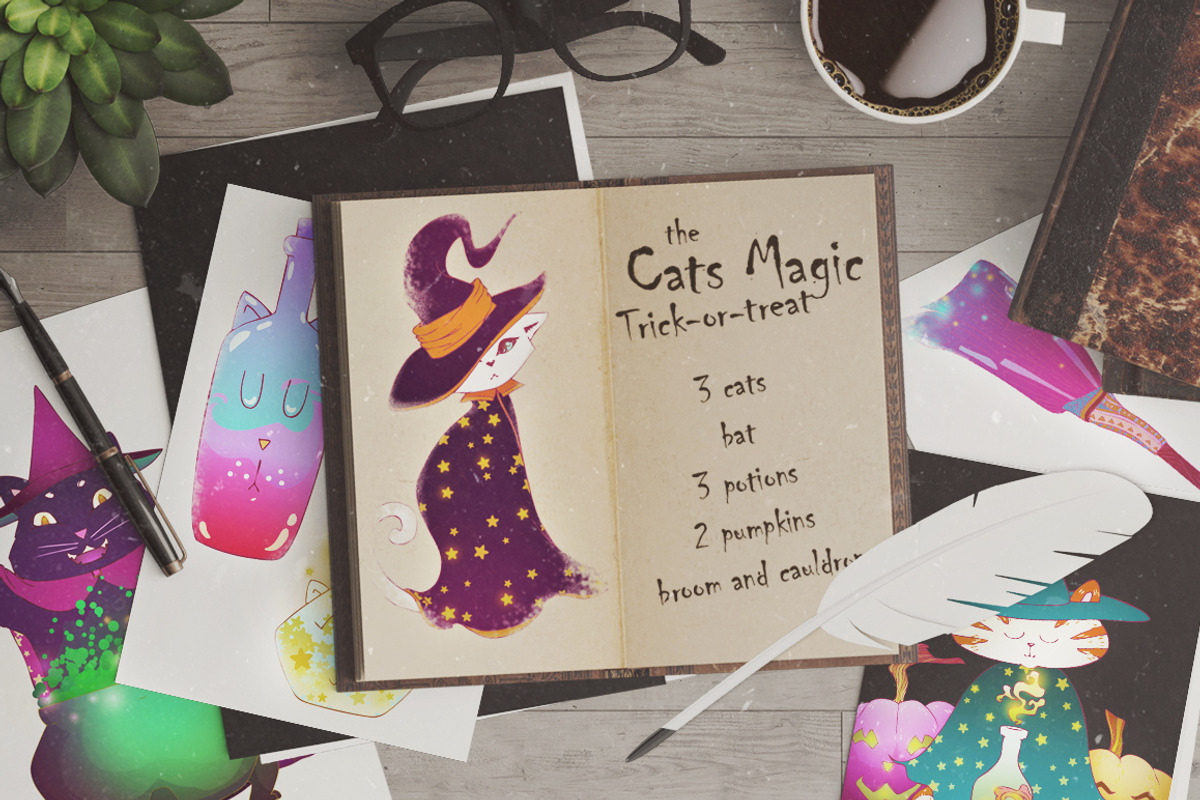 the Cats Magic - halloween cats, a Decorative Illustration by Gluiki