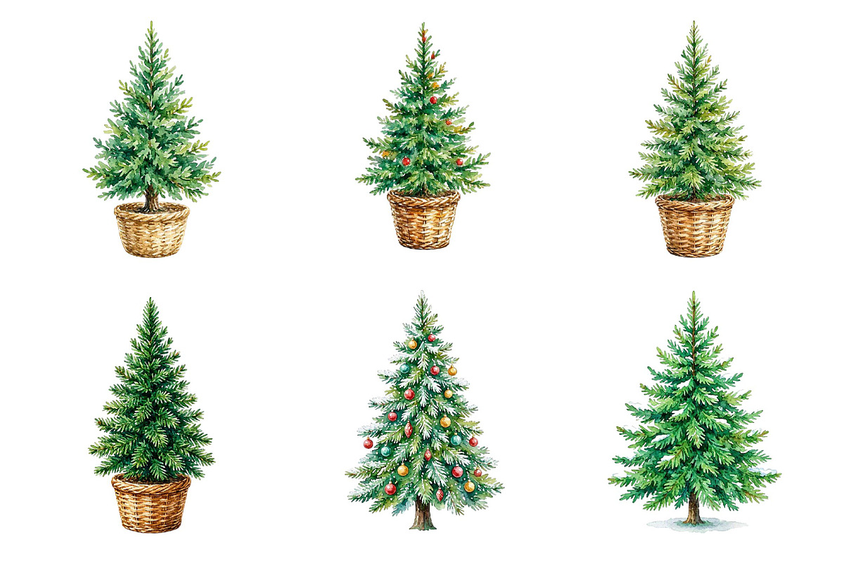 Watercolor Christmas Tree clipart, a Seasonal Illustration by fashionaddict (Photo 4 of 7)