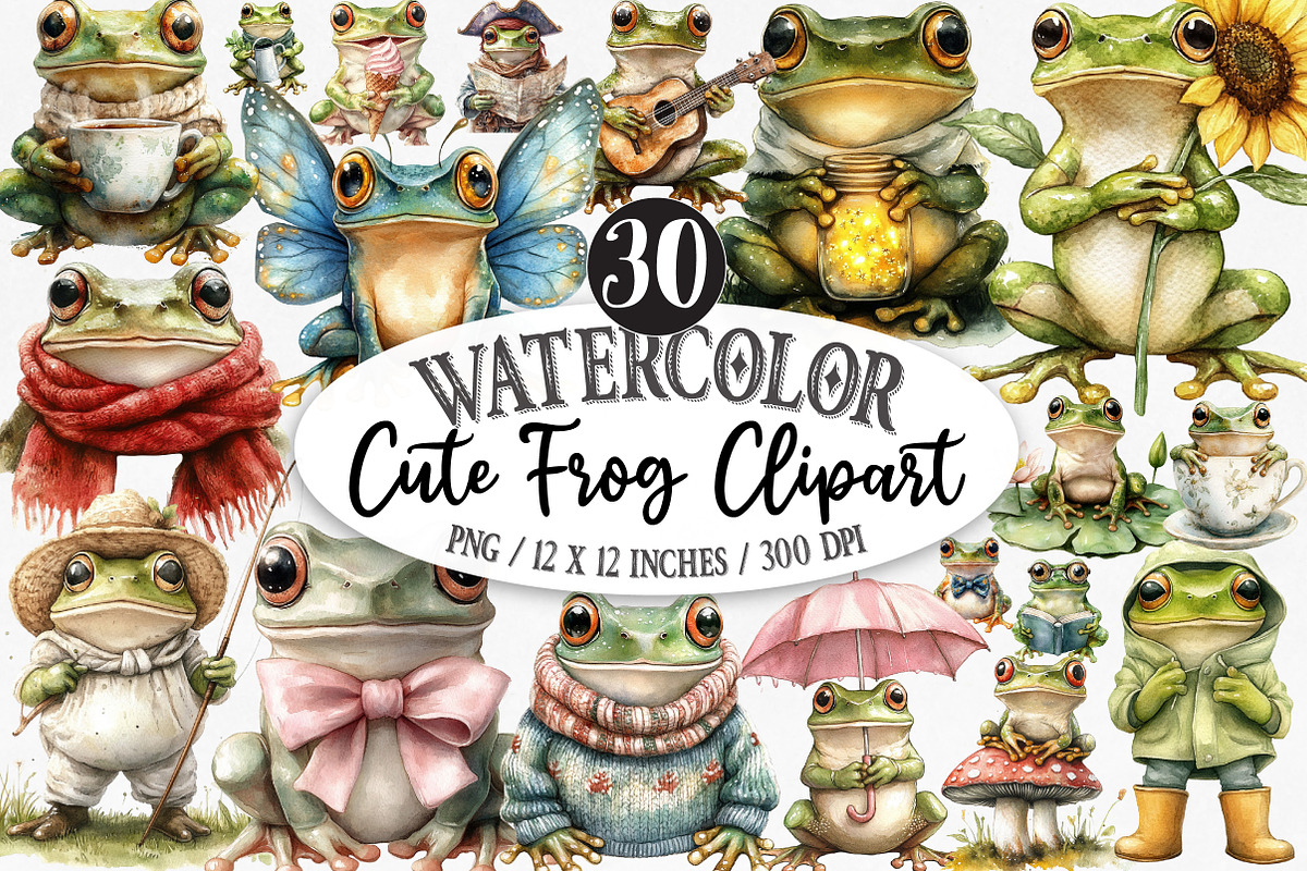 Cute Frog Clipart, an Illustration by Designking (Photo 1 of 5)