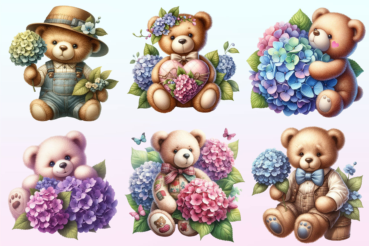 Teddy Bear with Hydrangeas Bundle, a Graphic by CitraGraphics (Photo 3 of 4)